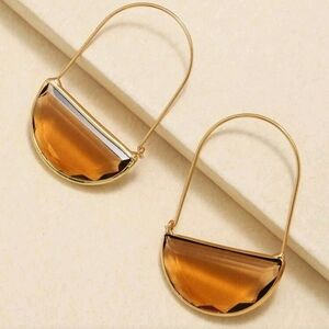 Minimalist amber/orange glass dangle earrings; nwot